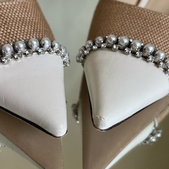 Like new Jimmy Choo Love 65 natural raffia crystal pearls latte pumps 41 - Picture 3 of 9